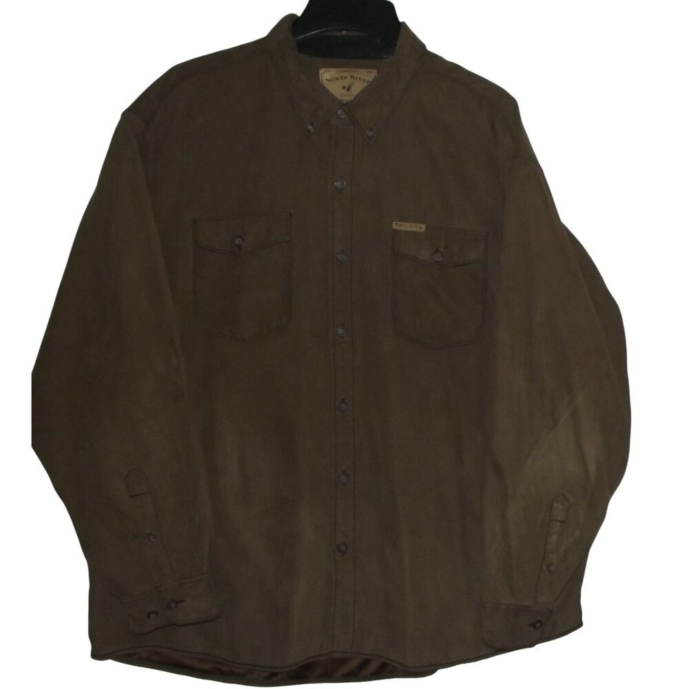 North River Shirt Mens Size XXL Sueded Mole Brown Button Down pocket flaps